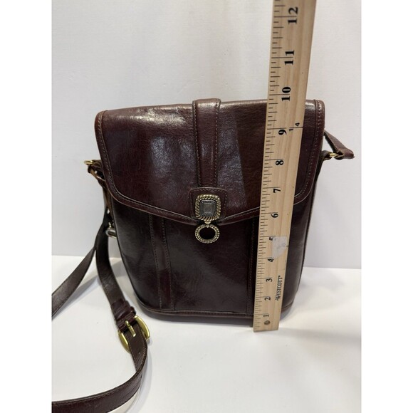 Vtg Brighton Embossed Leather Crossbody Structured Brown 90's Bucket Bag 736135 - Picture 8 of 16